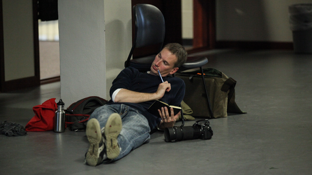 Documentary Film Maker David Bagnell watches rehearsal