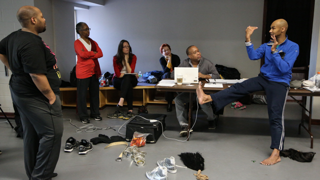 Jones, Green and Wilks discuss material with Observer Participant Rehearsal attendees.