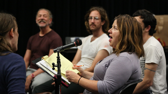 Performer Sarah Rudinoff rehearses with <i>The Clay Duke</i> collaborators.