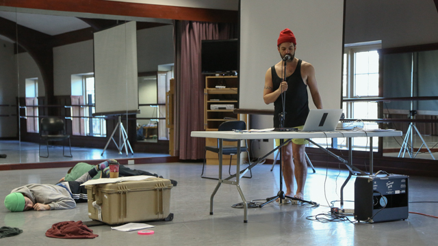 Gutierrez rehearses text from <i>Age & Beauty</i>