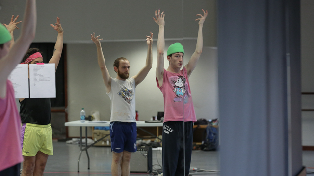 Miguel Gutierrez, Mickey Mahar and Alex Rodabaugh rehearse