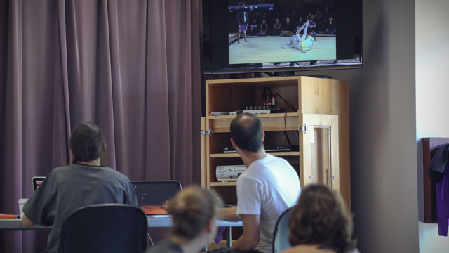 Dorvillier and collaborators review movement footage from past performances