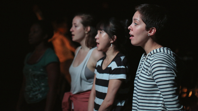 FSU students Samantha Pazos, Jee Ahn, Kristin Bernier rehearse <i>SHORE</i>