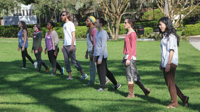 FSU students rehearse <i>SHORE</i> on Landis Green