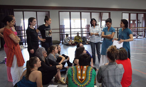 Aparna and Ranee talk with the MANCC class about the underlying concepts in <i>Written in Water</i>