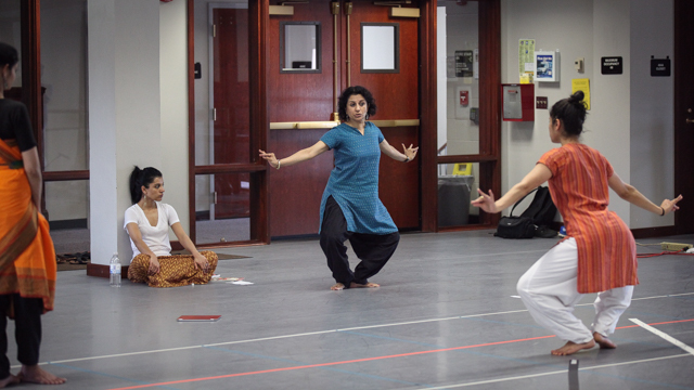 Aparna and Ranee rehearse Ashwini Ramaswamy in <i>Written in Water</i>