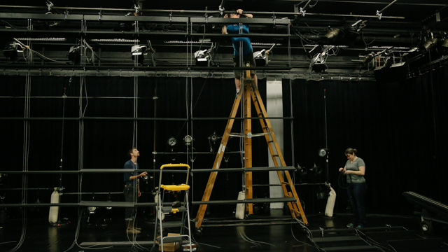 <i>Treadmill Dreamtime</i> screen is hung in the Black Box Studio