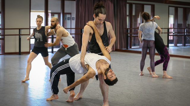 Maggie Cloud, Burr Johnson, Marc Crousillat, and Stuart Singer in rehearsal