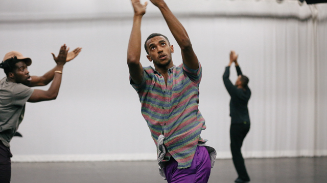 Jonathon Gonzalez with Shamar Watt and Duane Cyrus prepare for the work-in-progress showing