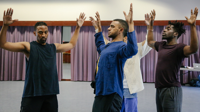 Performers Duane Cyrus, Jonathon Gonzalez, Niall Jones and Shamar Watt in rehearsal