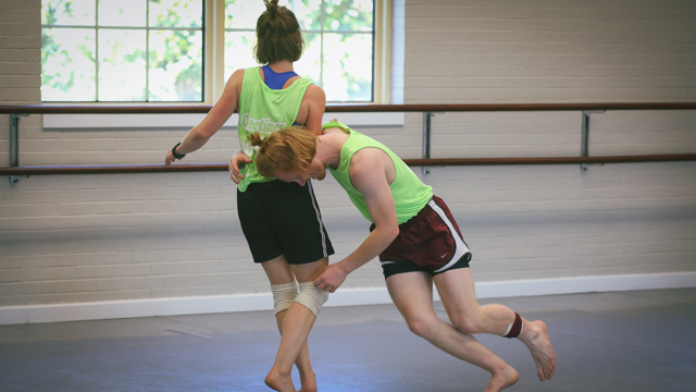 Peer-cohort Sarah Rose (FSU MFA '19) and Ross Daniel (FSU MFA '17) explore movement vocabulary.