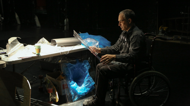 Bill Shannon constructing plastic projection mask