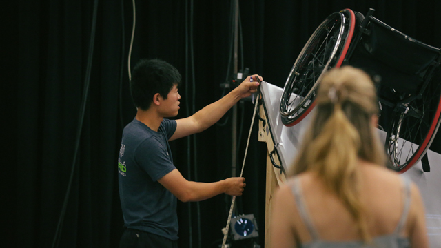 A student from GA Tech gathering measurements of the ramp.