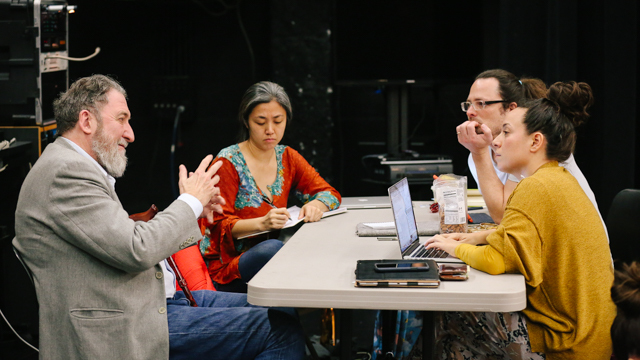 Visual Consultant Maiko Matsushima, Dramaturg David Brick and Rosie Herrera meet with<br>Dr. François Dupuigrenet-Desroussilles