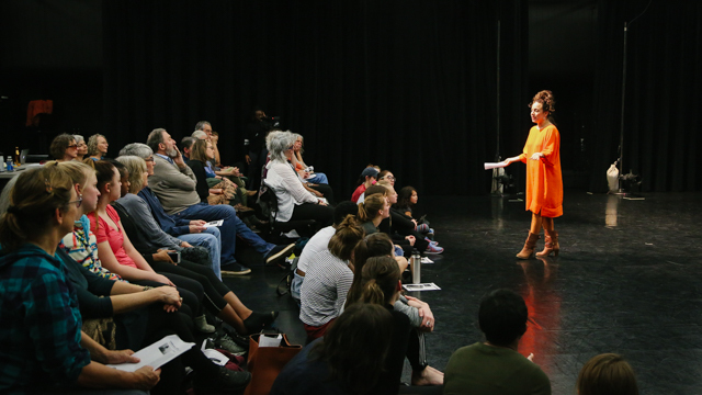 Herrera speaks before work-in-progress showing in Black Box