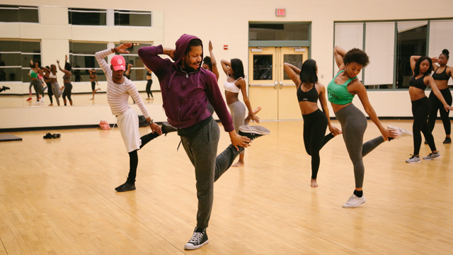 Jumatatu Poe and Jermone Beacham in J-Sette workshop with the FAMU Diamonds