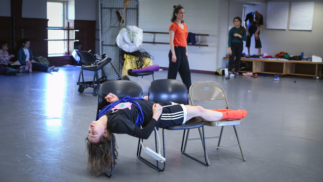 Eleanor Hullihan, Cori Kresge, Jennifer Gonzalez and Stanley Gambucci improvise during an open studio session  