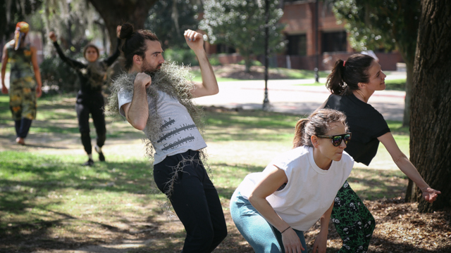 Artists improvising on Landis Green, on FSU's campus