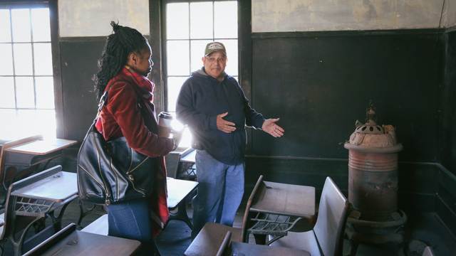 Larry Davis shares the history of the schoolhouse at the Good Shepherd Episcopal Church in<br>Thomasville, GA