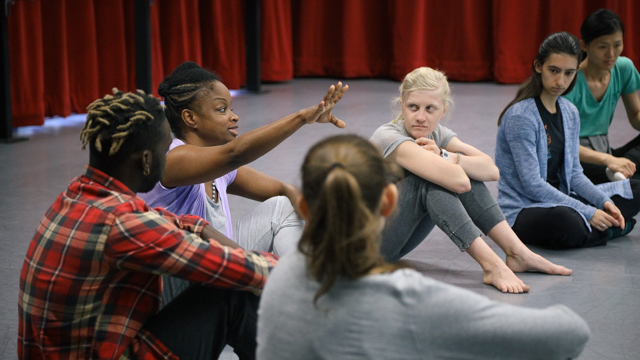 Grad student, Giltrecia Head, during post-rehearsal discussion