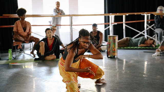 Beatrice Capote (with Farai Malianga) offering their work during the lab's 'Closings'