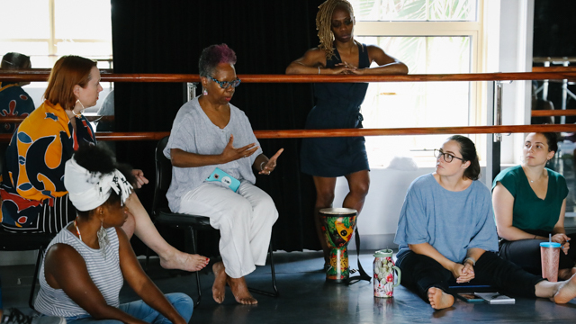 Professor Jawole Willa Jo Zollar giving feedback during 'Closings'