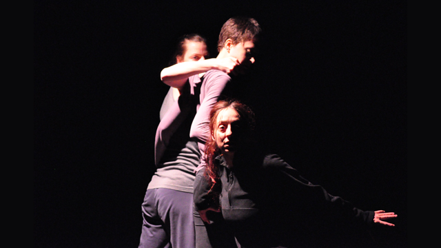 Giulia Carotenuto, Lindsey Dietz Marchant, & Denisa Musilova rehearse <i>The Painted Bird</i>.