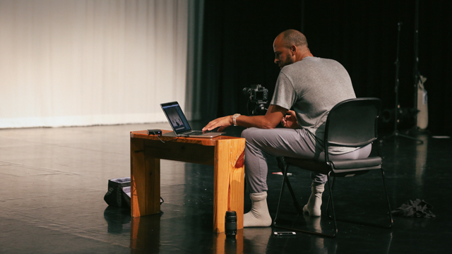 Will Rawls during filming of his stop motion film project