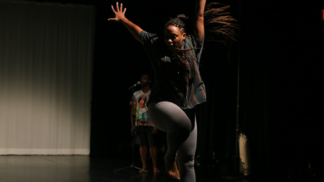 keyon gaskin provides improvisational vocals while jess pretty performs in rehearsal