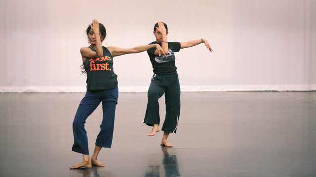 Chatterjea and Ferreira rehearse in the Black Box studio