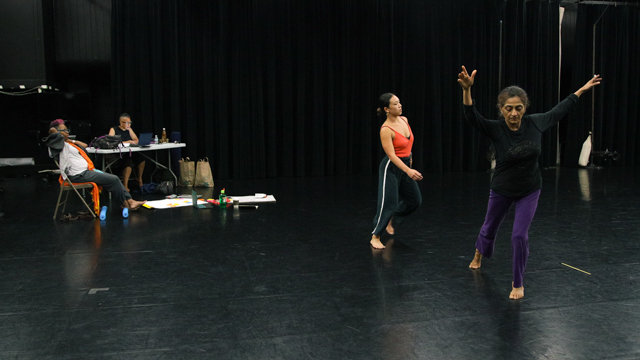 Jawole Willa Jo Zollar, writer Sharon Bridgforth, Ferreira, and Chatterjea in the Black Box studio