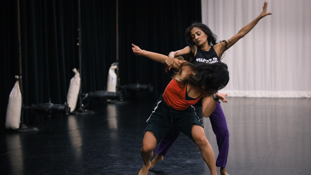 Ferreira and Chatterjea rehearse in the Black Box studio