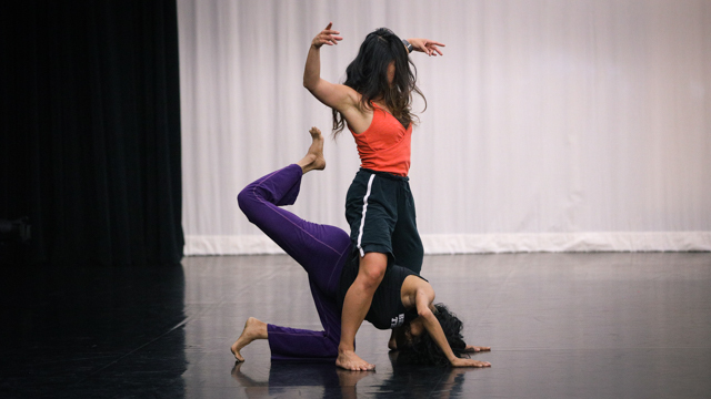 Chatterjea and Ferreira rehearse in the Black Box studio