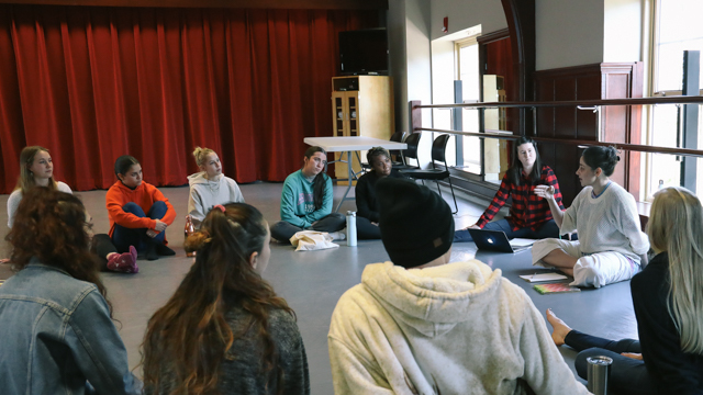 School of Dance students, Michelle Fletcher and Beth Gill in discussion