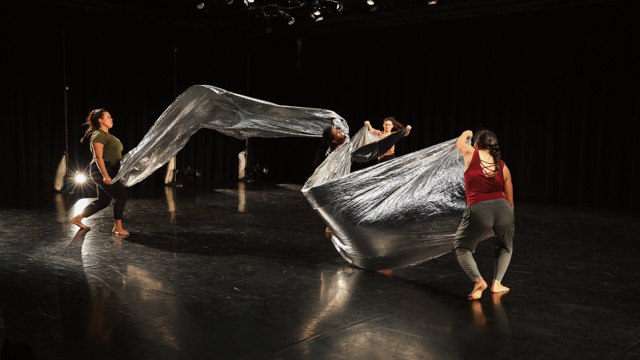 Eady, Chatterjea, Chapa, and Ferreira during work-in-progress showing in the Black Box Theater