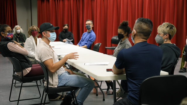 Casel and collaborators facilitating <em>Dancing Around Race</em> long table discussion