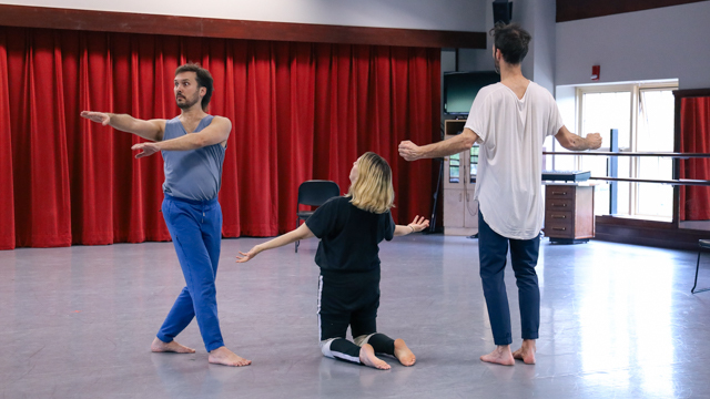 Wells, Search-Wells, and Johnson engaged in process in the studio