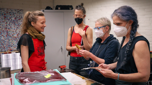 Baguss, Van Wieren, and Van Loon meet with FSU Fabrication Lab Manager Caitlin Driver