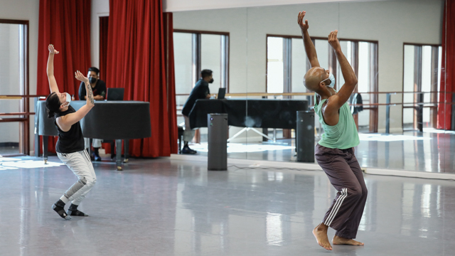 Arcell Cabuag watches Chronopoulos and Austin Warren Coats rehearsing in the studio