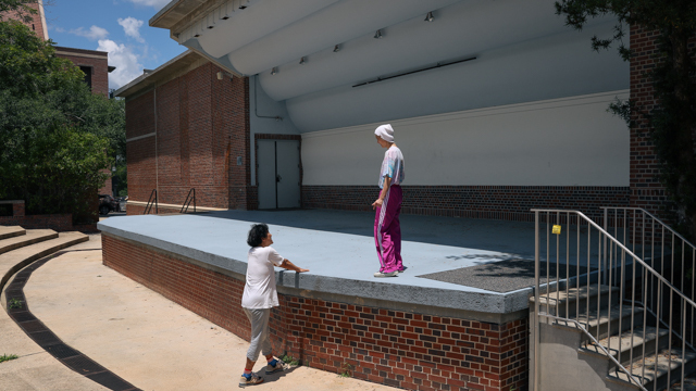 Kota Yamazaki and Mina Nishimura in discussion at the Owen Sellers Amphitheater