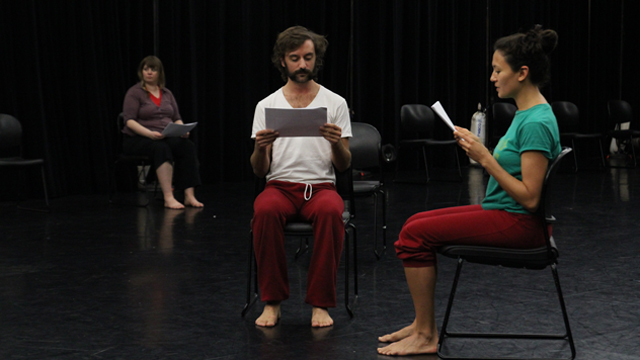 Luke George, Michelle Boulé and Hilary Clark in rehearsal.