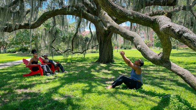 Stiggers and Mozie observe Hailes in process on Landis Green.