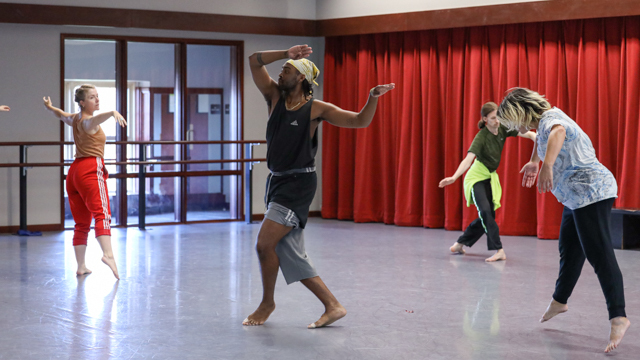 Young, Lloyd, Morley, and Dworman dance in the studio