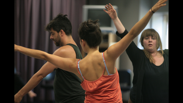 Miguel Gutierrez, Michelle Boulé and Hilary Clark perform at Informal Showing.