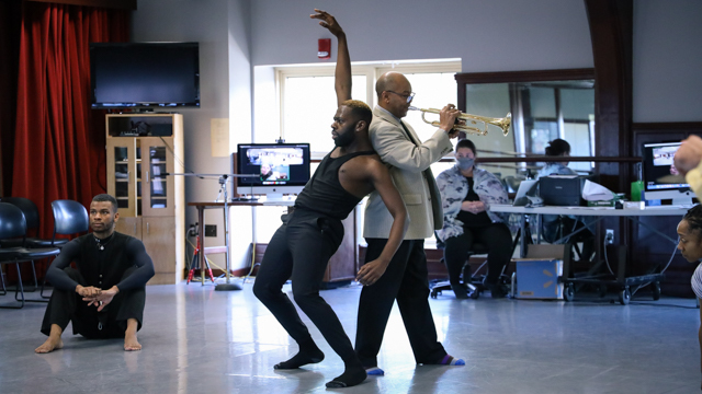 Christopher Page-Sanders and Gerald Brazel (center) rehearse together