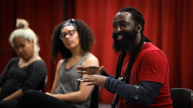 Antoine Hunter responds to  a question from the audience