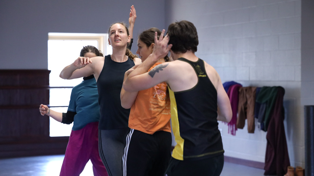 Anderson, Cherry, Shah, and Ironstone in rehearsal