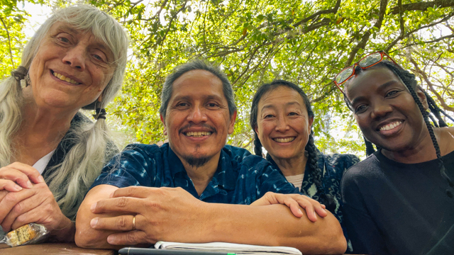 Carla Peterson, MANCC Director, with Jose Ome Navarrete Mazatl, Debby Kajiyama, and <br>Dr. Felecia Jordan