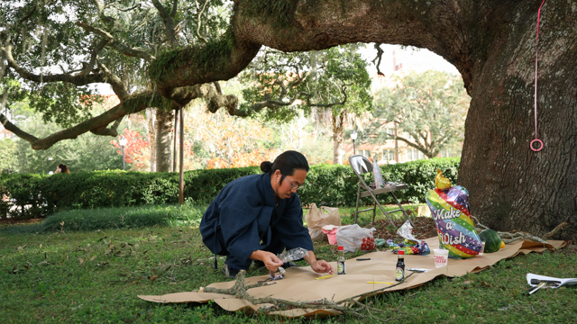 Iwashita preparing for showing on Landis Green on FSU campus