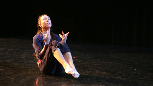 Emily Johnson rehearses <i>Niicugni</i> in the Black Box Studio.